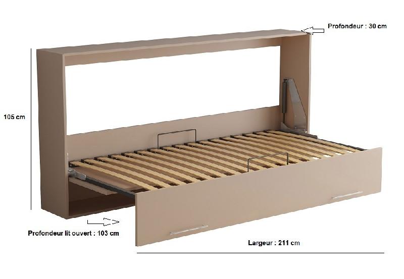 Armoire lit escamotable VERTIGO taupe mat - couchage quotidien 90 x 200 cm avec ouverture assistée_3