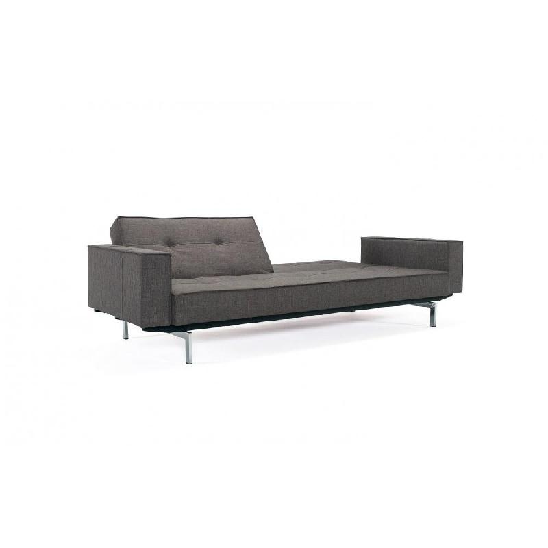 Innovation Living - Canapé Splitback pieds chromés avec accoudoirs - Convertible lit 115x210 cm - Tissu Flashtex Dark Grey_3