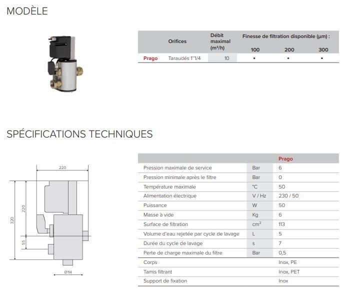 Filtre Prago pour réseaux d'arrosage et pompes à chaleur