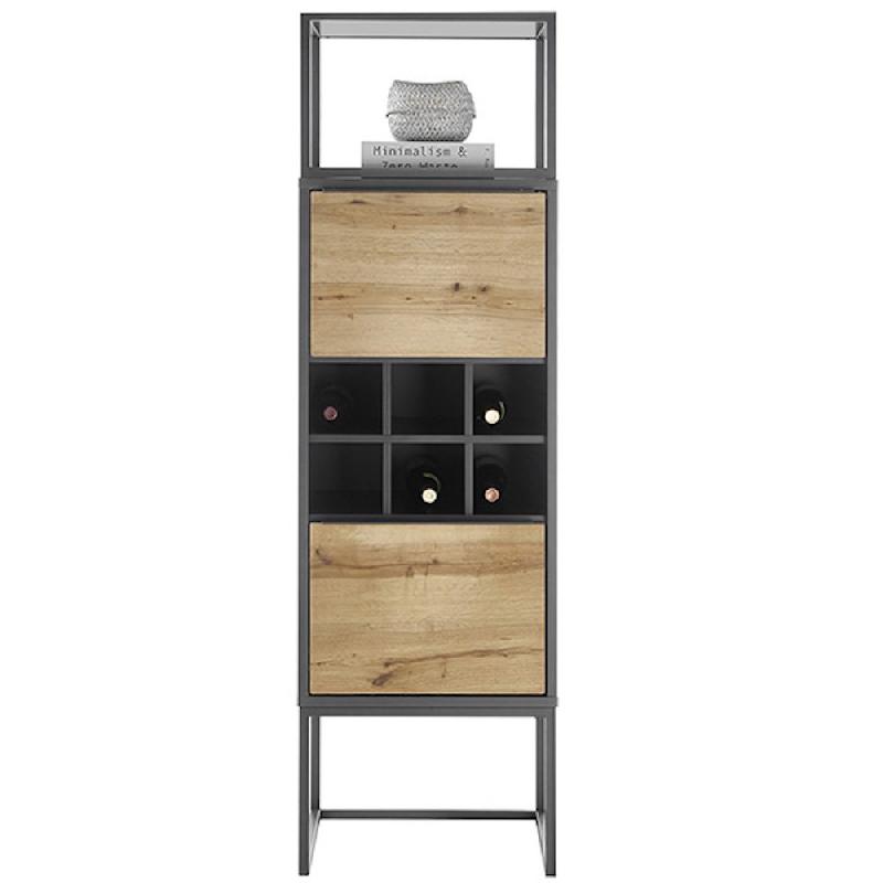 Rangement Abou - 1 niche, 2 portes, 1 étagère à bouteilles - MDF gris anthracite et plaqué chêne_3