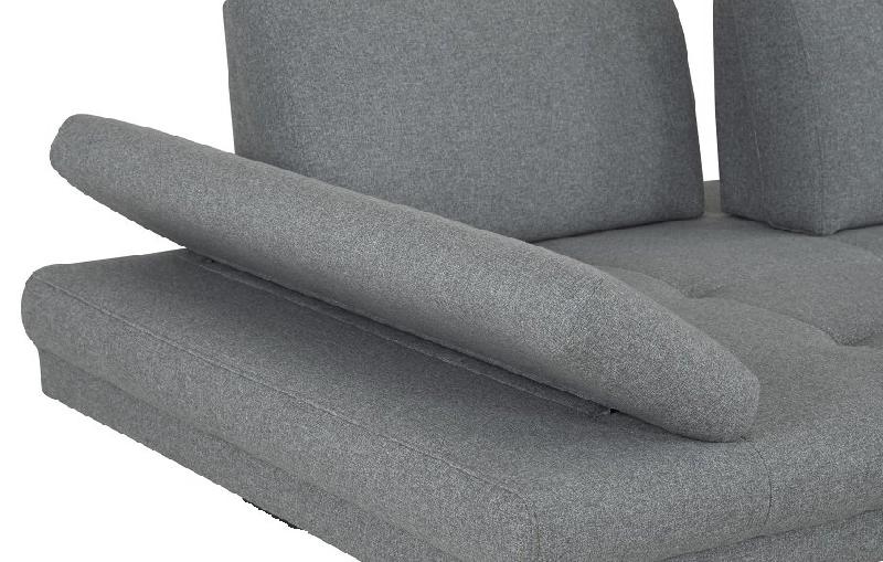 Canapé d'angle fixe Fernie - double profondeur - tissu gris - têtières amovibles - 305 x 240 cm - retour gauche - pieds métal noir_3