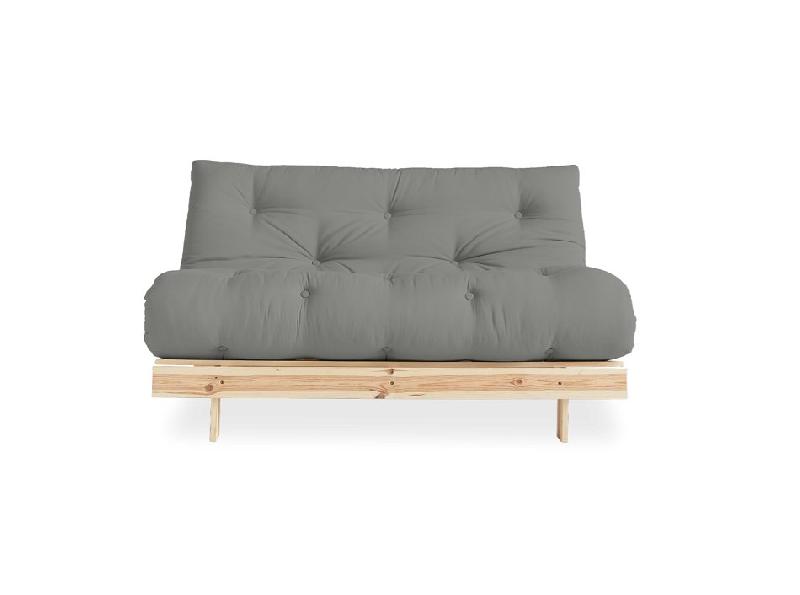 Canapé convertible futon ROOTS - pin naturel - tissu gris - couchage 160x200 cm - design japonais et scandinave - marque KARUP_3