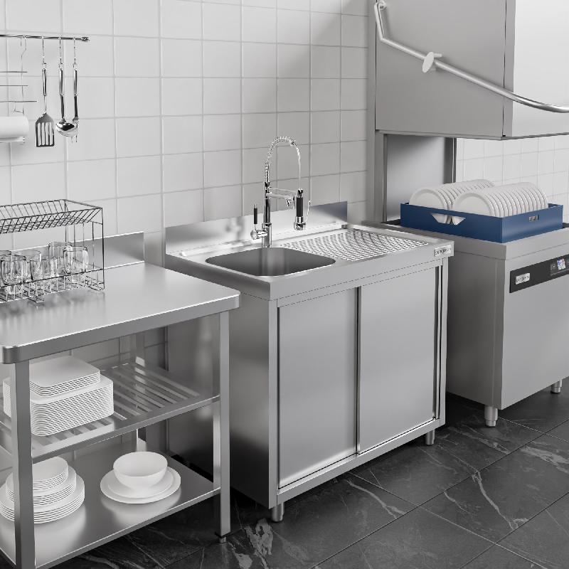Plonge inox 1 bac et égouttoir sur placard - P 700 mm - 1400 mm bac à gauche_3