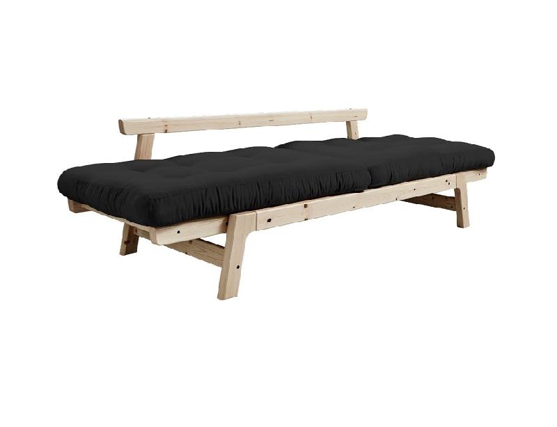 Banquette convertible futon STEP en pin massif - Coloris gris foncé - Couchage 70x200 cm_3