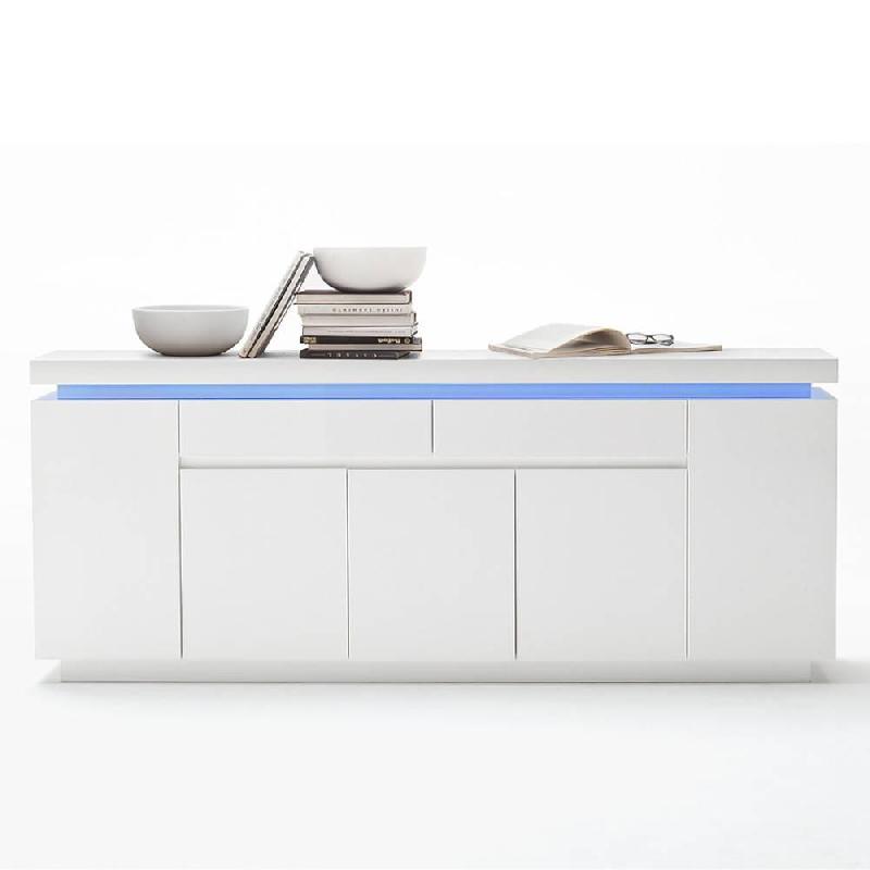 Buffet Ocean - Laqué blanc brillant - 5 portes, 2 tiroirs - LED intégré - Design contemporain_3