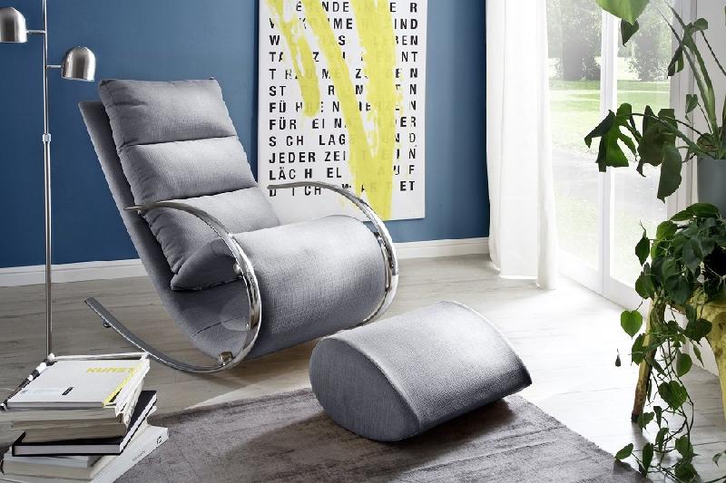 Fauteuil relax YANIS - tissu gris avec pouf indépendant et structure métal_3