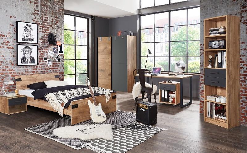 Lit Lisburn style industriel - 140x200 cm - Chêne poutre - Design moderne et robuste_3