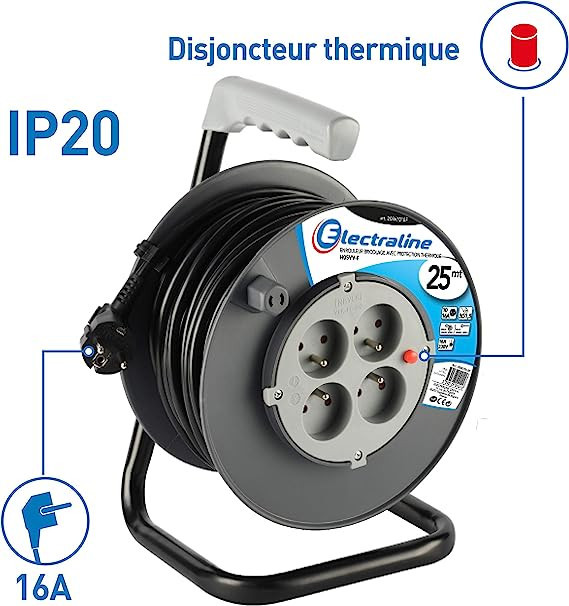 Rallonge electrique enrouleur 25m 4 prises 16a 3g1.5mm_3