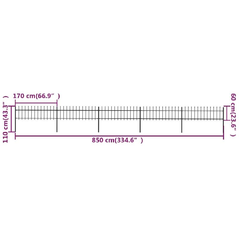 Vidaxl clôture de jardin avec dessus en lance acier 8,5 x 0,6 m noir 277597_3