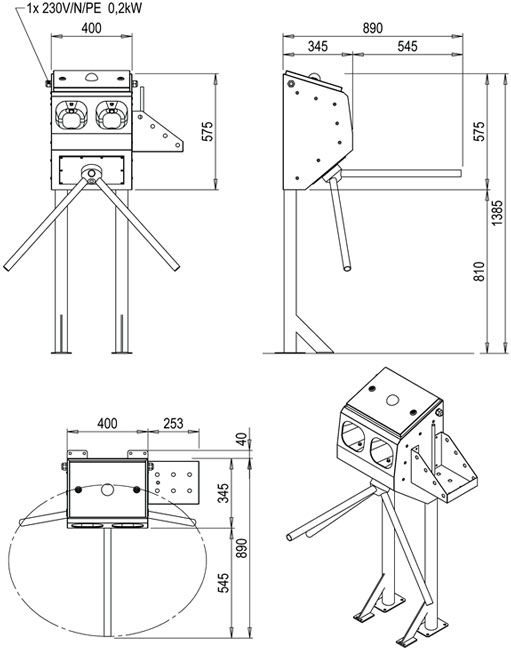 Contrôle de passage en acier inoxydable - Tourniquet et support-bidon intégré - Désinfection bimanuelle - ECO_3