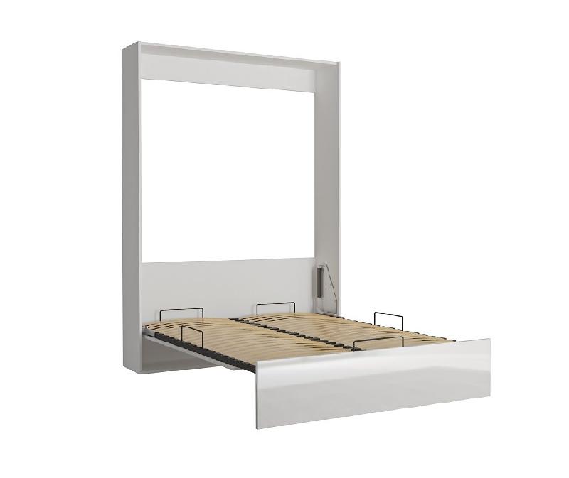 Armoire lit escamotable Dynamo - Blanc mat et brillant effet miroir - 140x200 cm avec sommier lattes_3