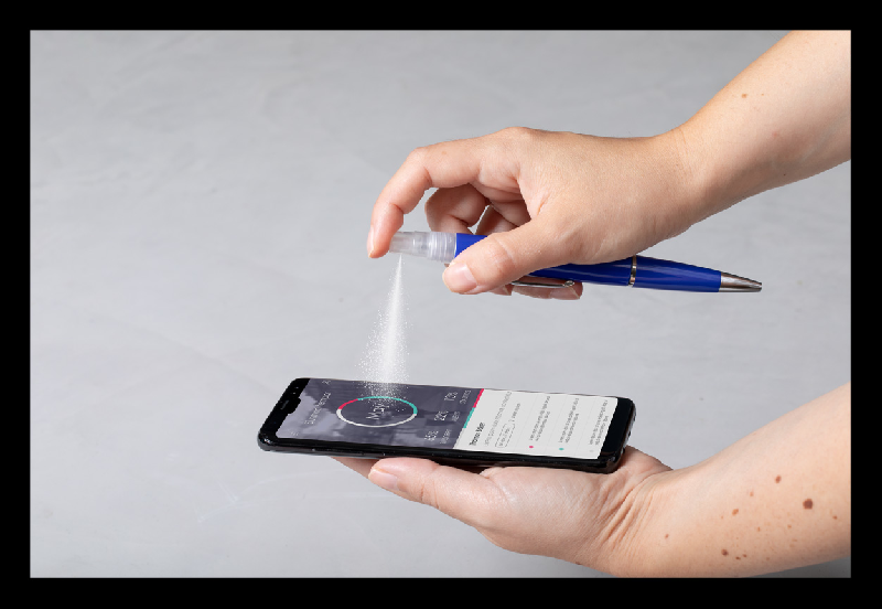 Stylo spray publicitaire - bille plastique encre bleue avec spray désinfectant - capacité 3 ml_3