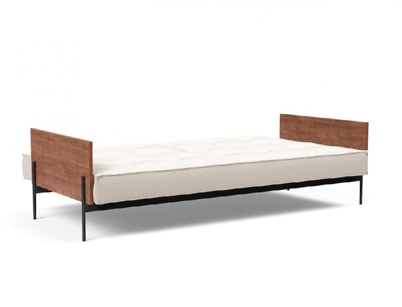 Canapé-lit Innovation Living Splitback Lauge - Convertible 115x210 cm - Tissu Bouclé Off White - Accoudoirs Noyer_3