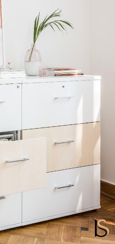 Armoire avec tiroirs pour le classement des dossiers suspendus - Blanc pastel, Blanc pastel, 3 cases_3