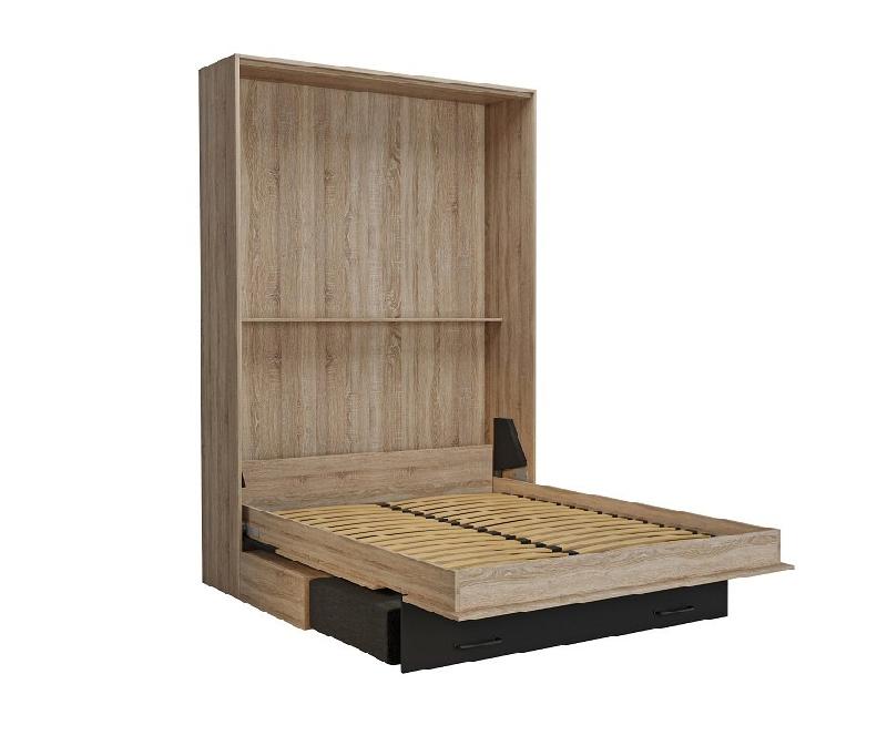 Lit escamotable style industriel KEY SOFA - 140x200 cm - Chêne naturel - Canapé 2 places avec tiroirs - Anthracite_3