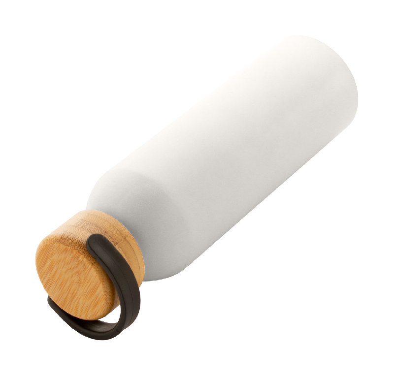 Bouteille en aluminium - couvercle en bambou - 600 ml - couleur blanche_3