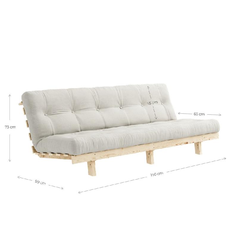 Banquette convertible futon LEAN - Pin massif naturel - Couchage 130x190 cm - Matelas futon capitonné_3