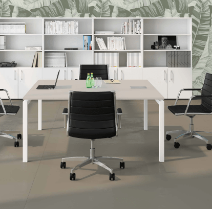 Bureau d'entreprise open space sobre et élégante - TÉOS Columbia avec pieds fixes ou réglables, plateau antibactérien et gestion des câbles_3