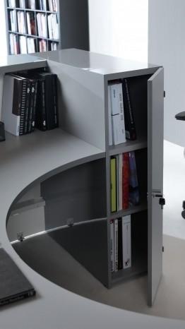 Bureau d'accueil lumineux Valde avec rangements intégrées - MDD - Blanc brillant, Gauche, 191_3