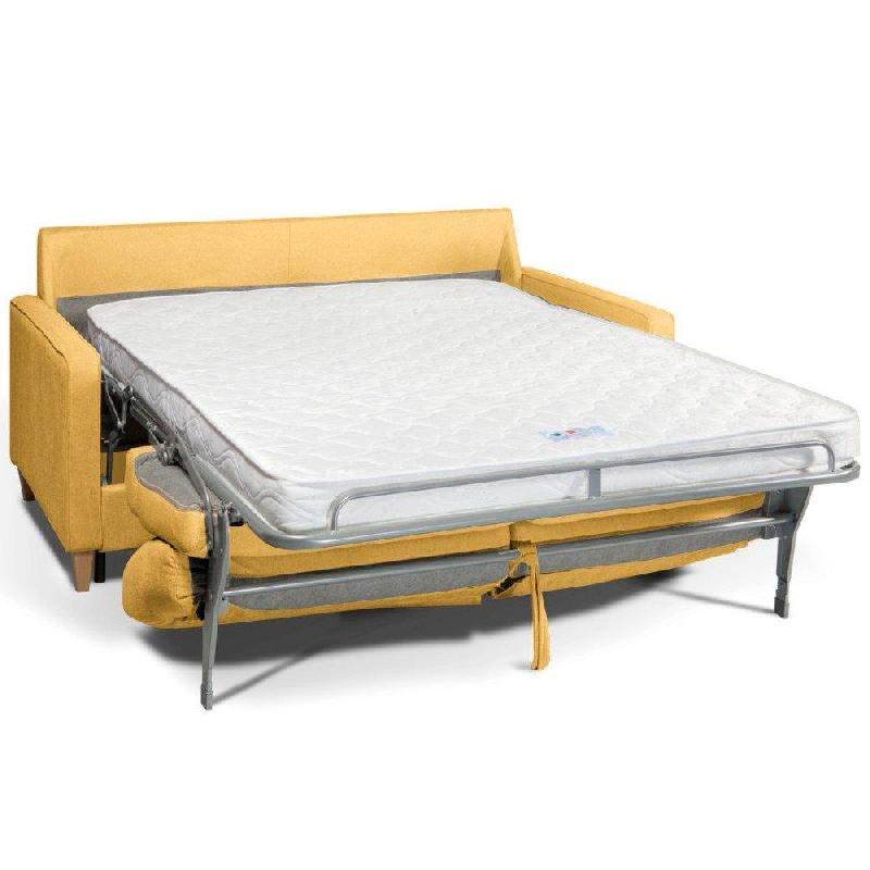 Canapé convertible NORWAY 140 cm - Matelas 16 cm - Système express - Sommier à lattes RENATONISI - Tweed jaune melon_3