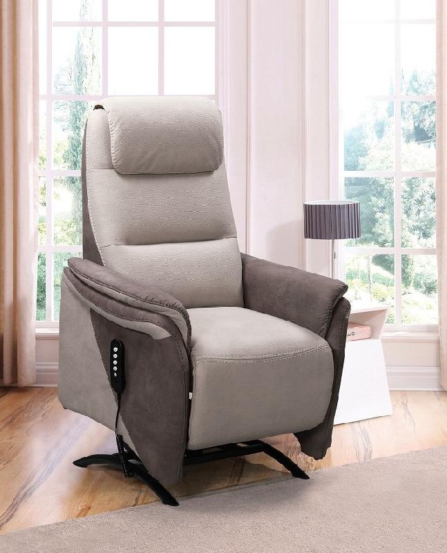Fauteuil relax releveur électrique Zilia - bi-moteur, microfibre mastic/brun taupé - têtière ajustable_3