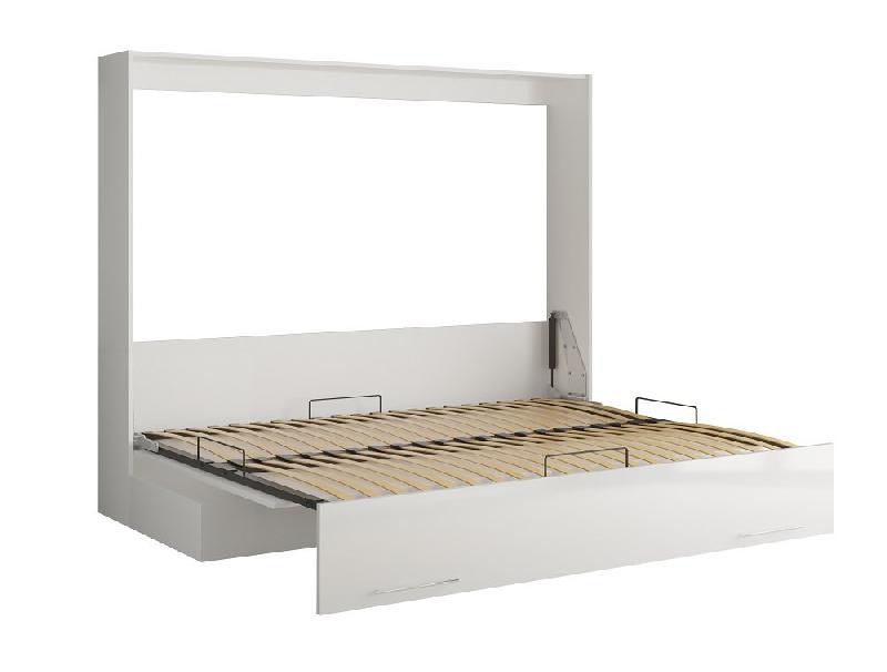 Armoire-lit escamotable VERTIGO SOFA - Façade blanc brillant - Canapé marron - Couchage 160x200 cm_3