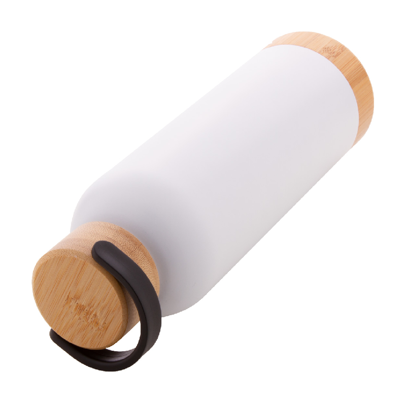 Thermos - Bouteille isotherme double paroi en acier inoxydable avec couvercle et base en bambou - 500 ml_3