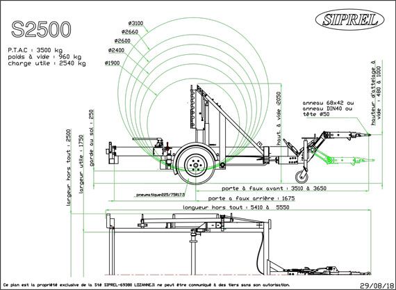 Remorque pour tourets avec suspension élastomère et pompe hydraulique