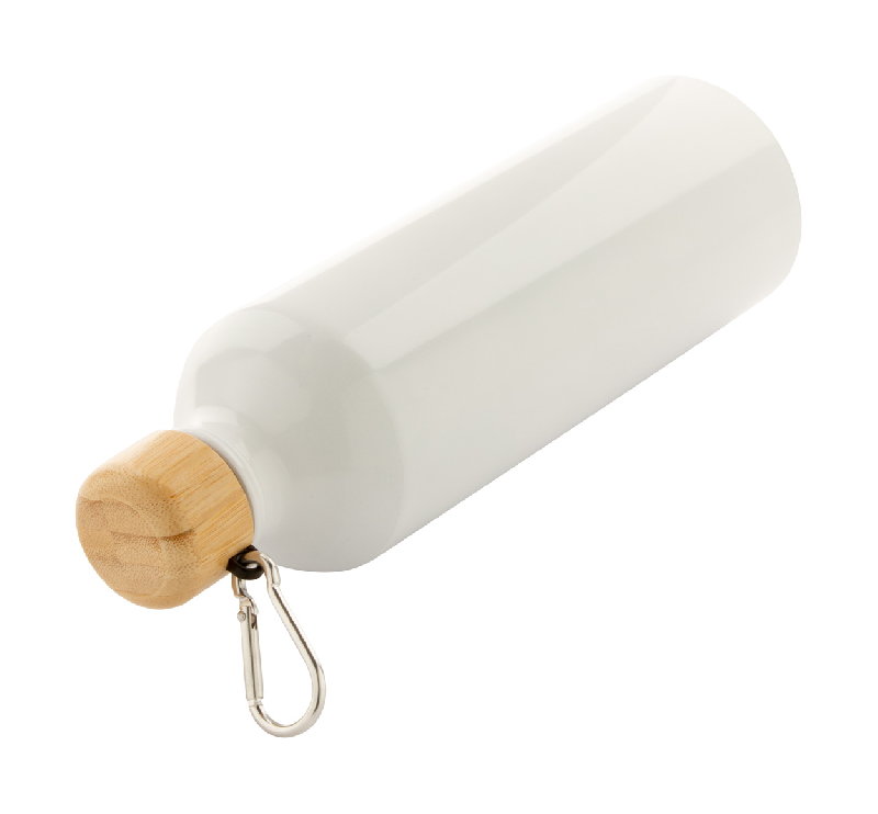 Bouteille en aluminium 800 ml - couvercle en bambou et mousqueton - couleur blanche_3