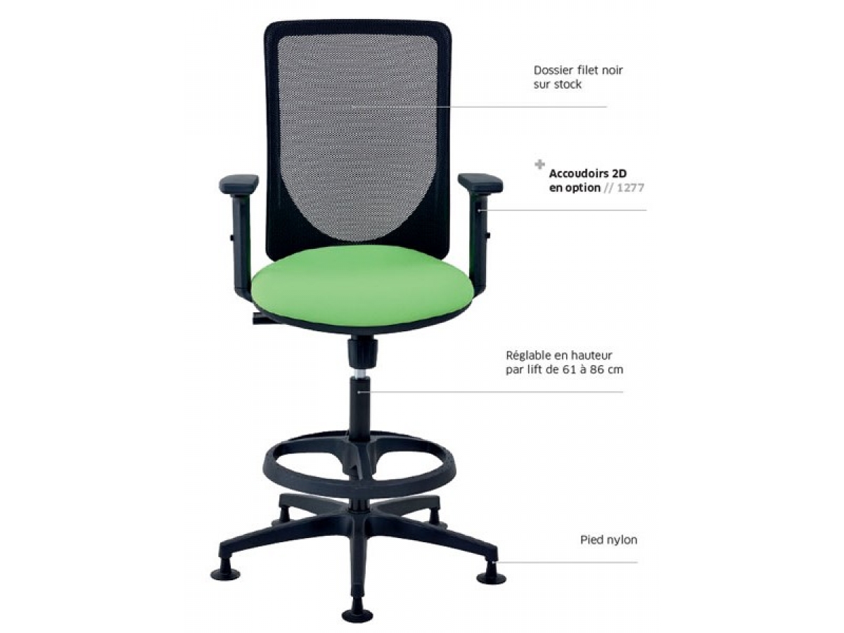 Siège technique haut synchrone ergonomique - ELLIOT - idéal pour architectes, caisses de magasins et ateliers, avec dossier respirant_3