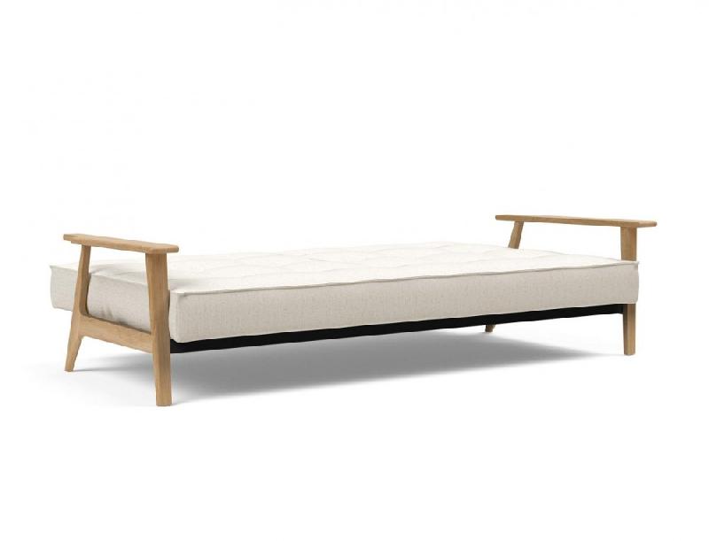 Canapé-lit design Innovation Living Splitback Frej - Convertible 115x210 cm - Accoudoirs bois - Tissu bouclé Off White_3