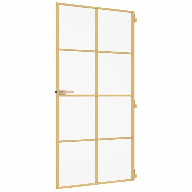 Vidaxl porte intérieure mince doré verre trempé aluminium 155147_3