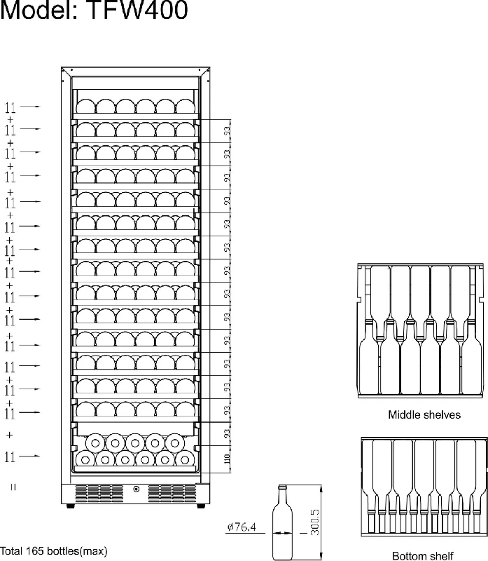 Cave à vin positive 1 zone TFW400-S Noir TEFCOLD_3
