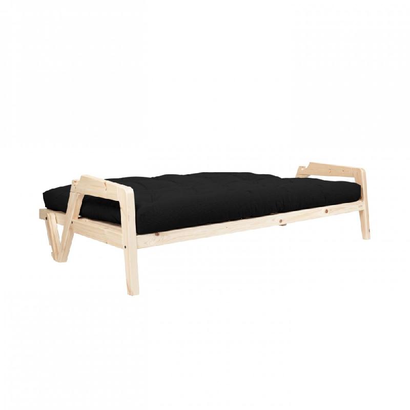 Canapé convertible futon GRAB - Pin naturel - Coloris noir - Couchage 130 x 190 cm - Style scandinave_3