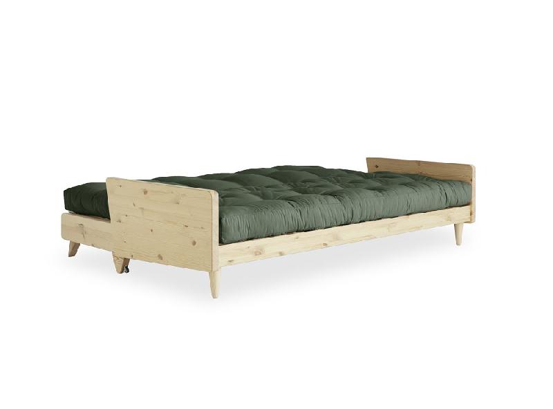 Canapé 3 places convertible INDIE - Style scandinave futon vert olive - Couchage 130x190 cm - Karup_3