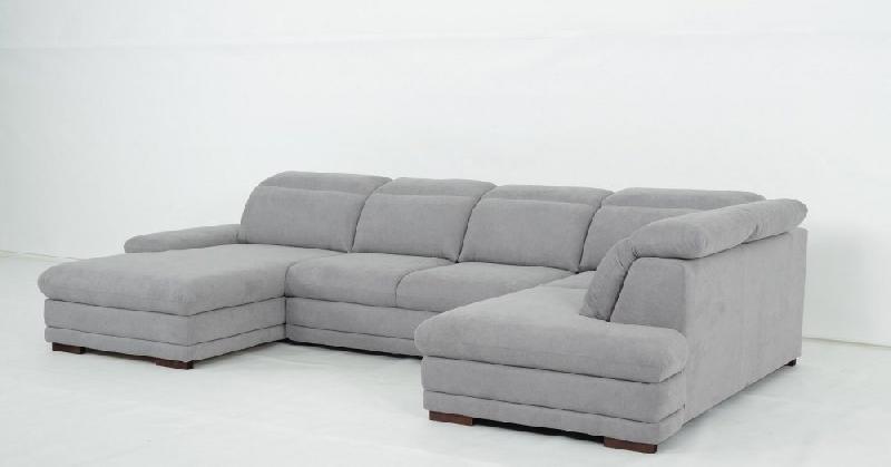 Canapé d'angle gauche convertible panoramique Marcus - tissu gris clair - méridienne avec coffre, têtières réglables et lit gigogne 265x126 cm_3