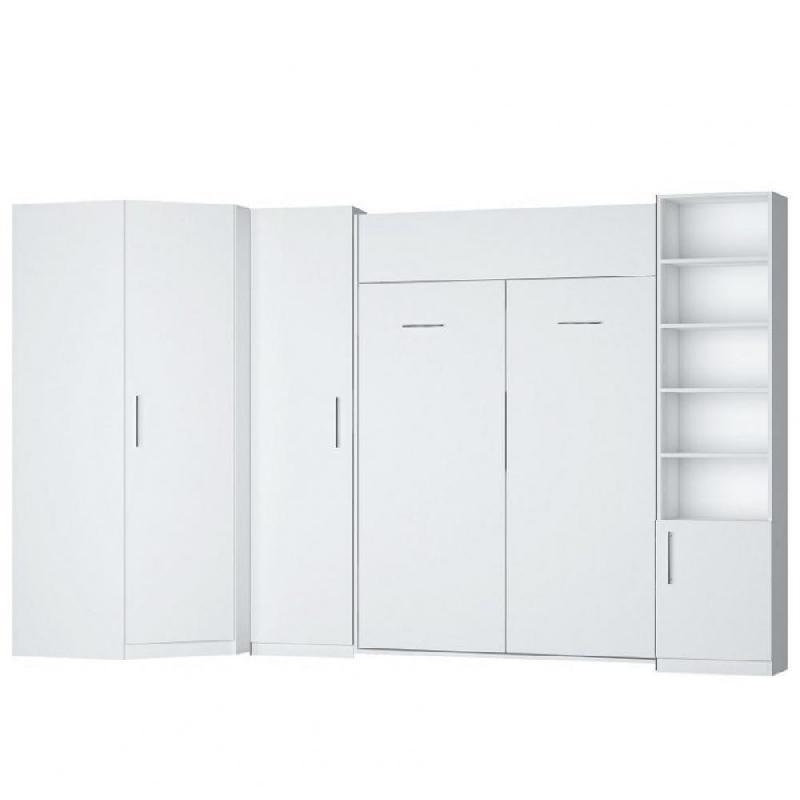 COMPOSITION ARMOIRE LIT ESCAMOTABLE DYNAMO BLANC MAT COUCHAGE 140 X 200 CM  2 COLONNES RANGEMENTS + ANGLE_3