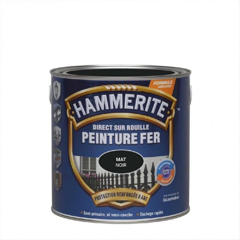 Peinture fer extérieur direct sur rouille HAMMERITE - Noir ferronnerie mat - 2.5L - Protection et décoration des métaux ferreux_3