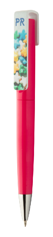 Stylo à bille twist en plastique - large clip personnalisable - encre bleue - couleur fuchsia_3