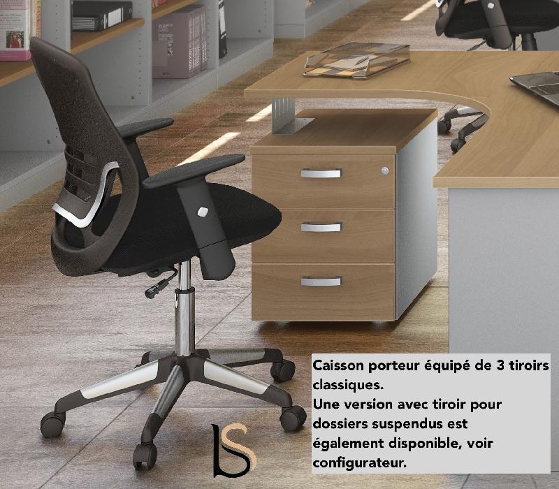 Bureau compact Tono avec caisson - Mobel Linea - 180, Anthracite, Gauche, 2 tiroirs_3