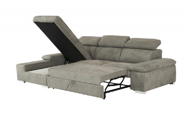 Canapé d'angle convertible gauche avec coffre de rangement - Panama tissu façon nubuck gris - couchage 140x200 cm_3