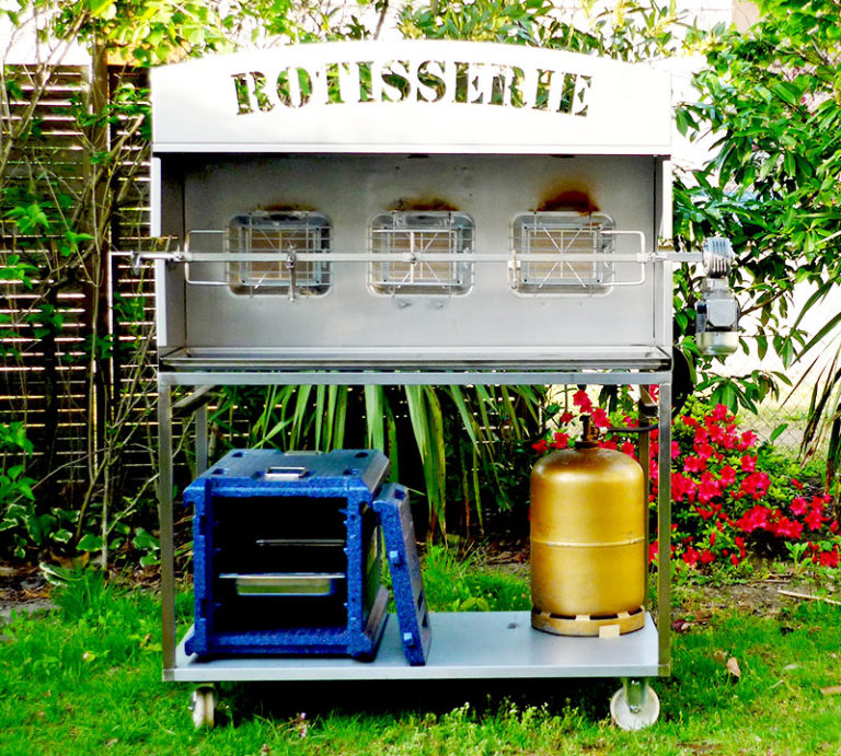 Chariot tourne broche inox pratique, esthétique et personnalisable mobigrill : l'accessoire pour travailler partout confortablement_3