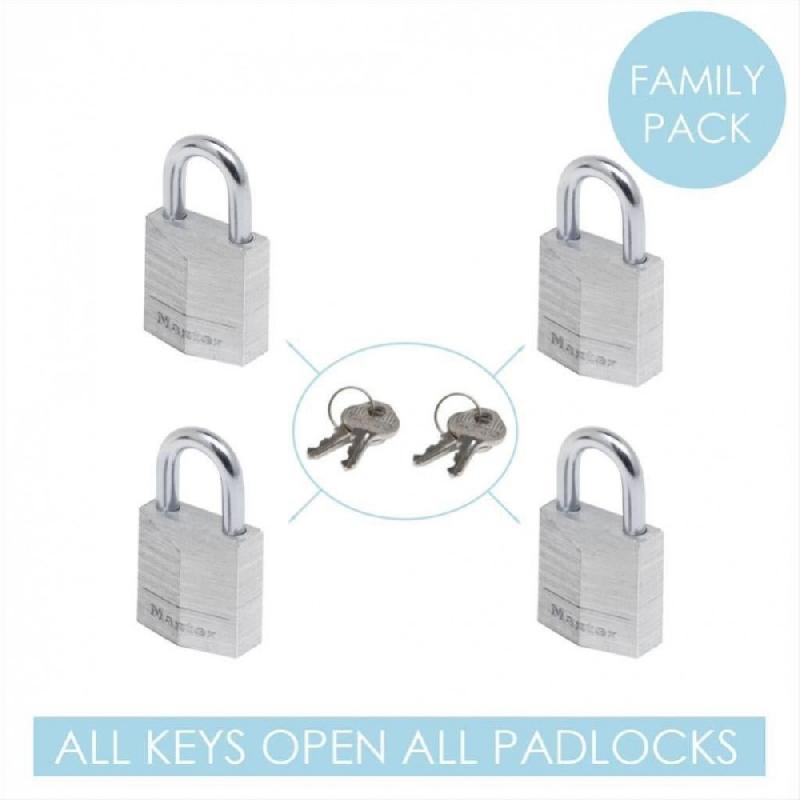 Lot de 4 cadenas à clé MASTER LOCK - Aluminium résistant à la corrosion - l. 20 mm - Cylindre à 3 goupilles_3