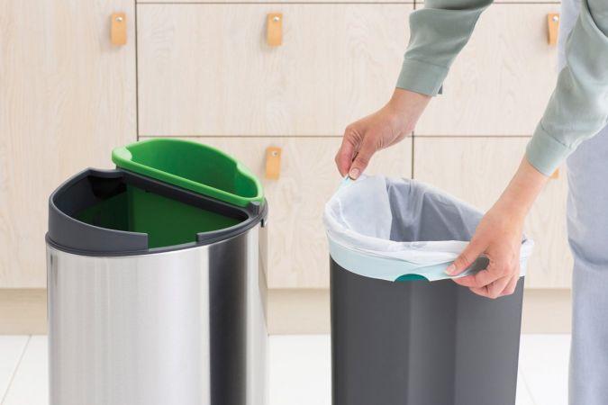 Poubelle Touch Bin New Recycle - 23 + 10 litres - Matt Steel Fingerprint Proof - Idéale pour trier les déchets_3
