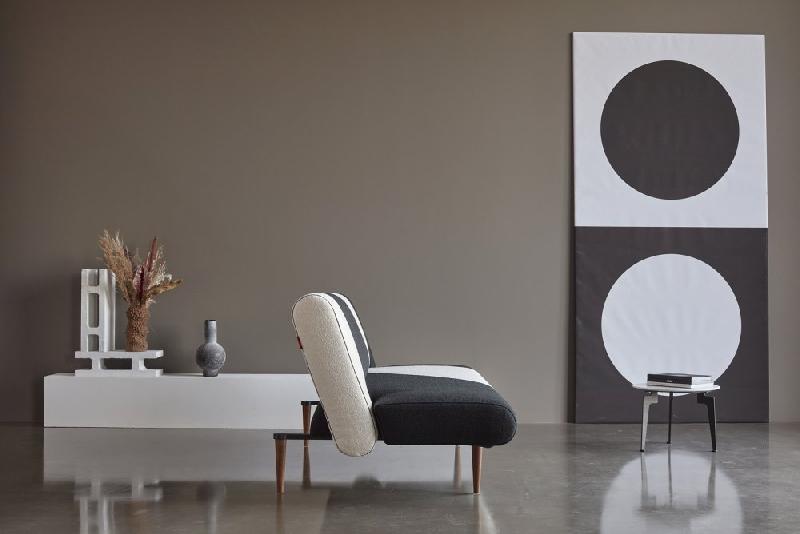 Innovation Living - Canapé lit design Unfurl convertible 200x120 cm - Tissu bouclé Black Raven & Off White_3