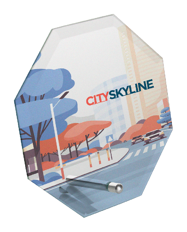 Trophée octogonal en verre transparent avec support - livré avec boîte cadeau noire_3