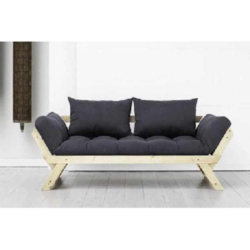 Banquette méridienne futon BEBOP - Pin naturel - Coloris gris foncé - Couchage 75x200 cm - Convertible et design_3