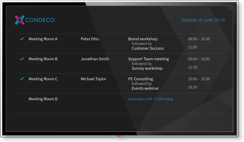 Logiciels et systèmes de réservation de salles - Condeco - Écrans tactiles de 10,1 pouces - Résolution 1280 x 800 pixels_3