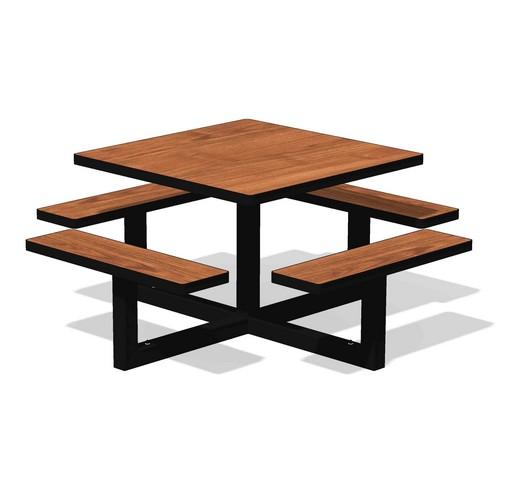 Table pique-nique carrée - 8 places, ensemble monobloc - Orpin en HPL_3