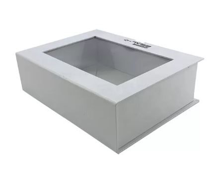 Boîte cadeau pliable avec fenêtre PVC gravée en relief - estampillage chaud - fermeture ruban - 20*15*6 cm_3